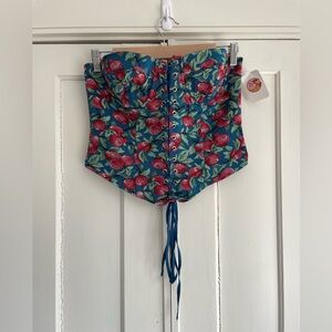 Bailey Rose Bustier Corset  M Apples and leaves Lace Up Zipper Underwire NWT